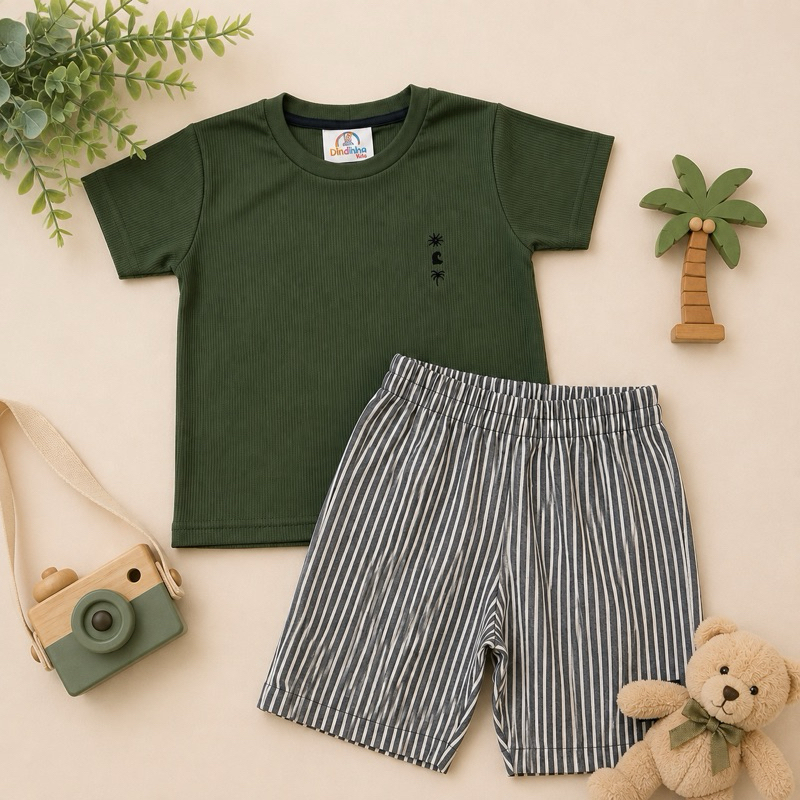 Conjunto Infantil Menino Camisa Gola Polo e Bermuda Moletinho Verão Roupa Estilosa Confortável Passeio Oliver