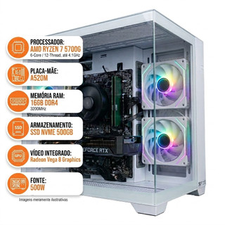 PC Gamer Hertz Ryzen 7 5700G 32GB OU 16GB RAM SSD NVME 500GB Radeon Vega 8 Fonte 500W Com 3 Fans