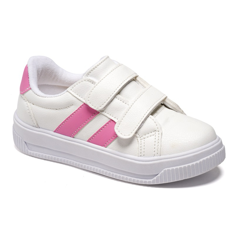 Tênis Infantil Menina Branco e Rosa Brilho Casual Confortavel e Leve Moda Feminina — imagem 2 de 2