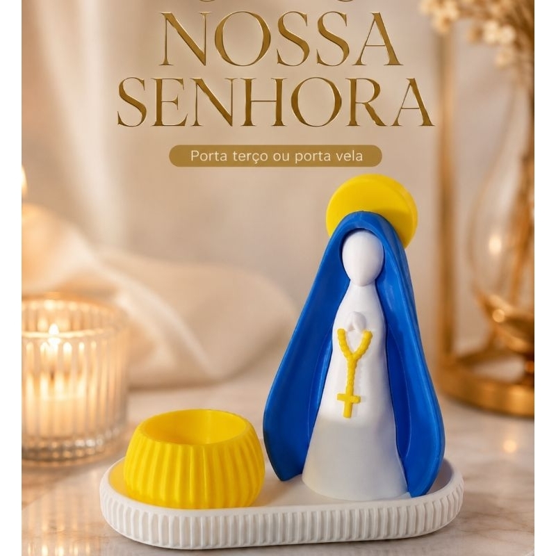 Porta Terço Nossa Senhora Aparecida com Bandeja | Decorativo Religioso Católico | Presente de Fé