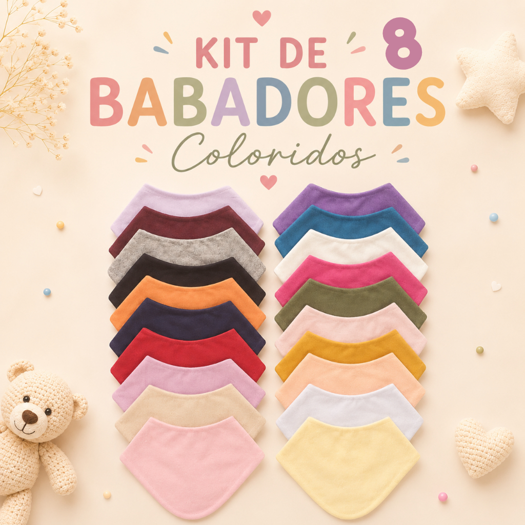 kit 8 babadores bandana infantil cores sortidas menino/menina