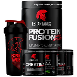 Kit Whey Protein Fusion + Bcaa + Creatina + Glutamina + Colágeno + Shaker - Espartanos