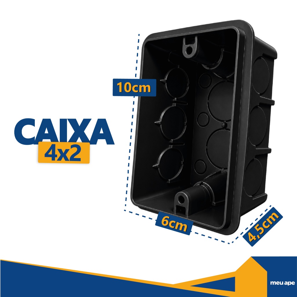 50 Caixa de Luz 4x2 Reforçada P/ Tomada Interruptor Preto/Amarelo Energia Embutir Meu Ape