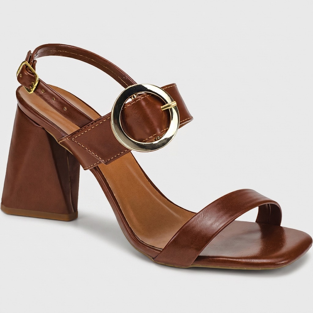 Sandália Feminina Shekinah Salto Geométrico Fivela Redonda Moderna Moda Delicada