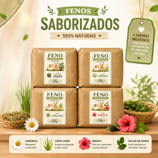 Kit Feno Verdinho Premium Saborizado Para Coelhos Porquinhos da índia Hamster Chinchilas Roedores