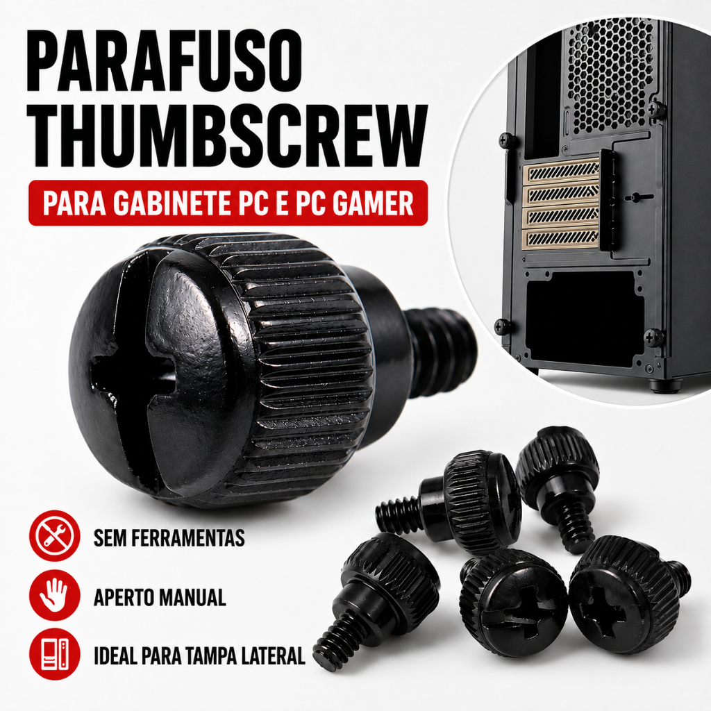 Kit 4 Parafusos Para Gabinete Gamer Thumbscrew Aperto De Mão Manual