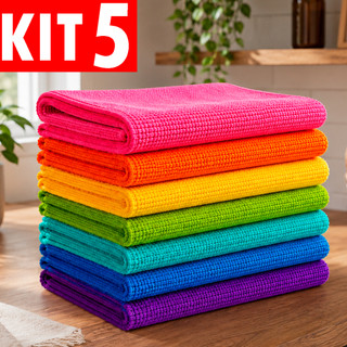 Kit 5 Panos de Microfibra Premium 40x60 para Limpeza com Alta Absorção Multiuso