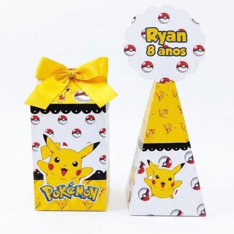 Kit Caixa Milk + Pirâmide Personalizada Pokémon Pikachu 10 a 40 unidades - Lembrancinha Festa Infantil Com Nome
