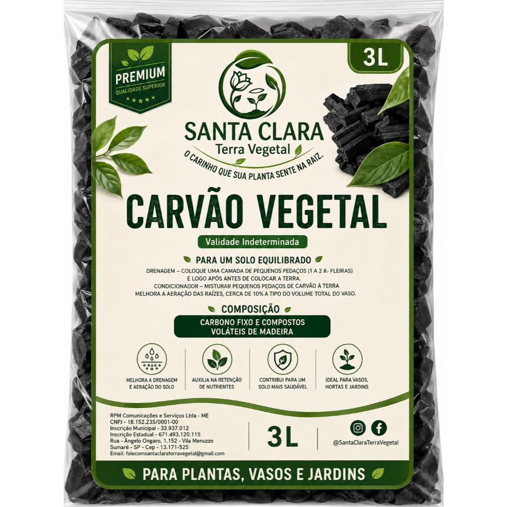 Carvão Vegetal Santa Clara 3L para Plantas – Drenagem e Aeração do Solo