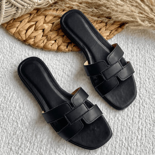 Sandália Feminina Flat H Slide Rasteira Vazado Macia Antiderrapante Casual Versátil