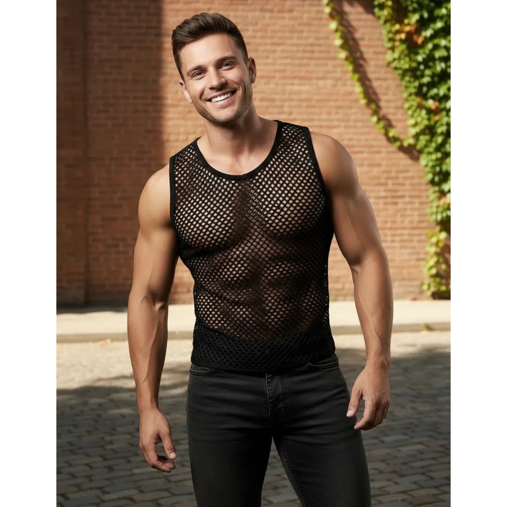 Camiseta Regata Arrastão Telinha Blusa Masculina