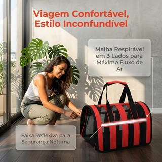 Bolsa Transporte Dobrável p/ Pets | 3 Telas Respiráve | Refletiva | Oxforg | Leve | para Gatos e Cães Pequenos