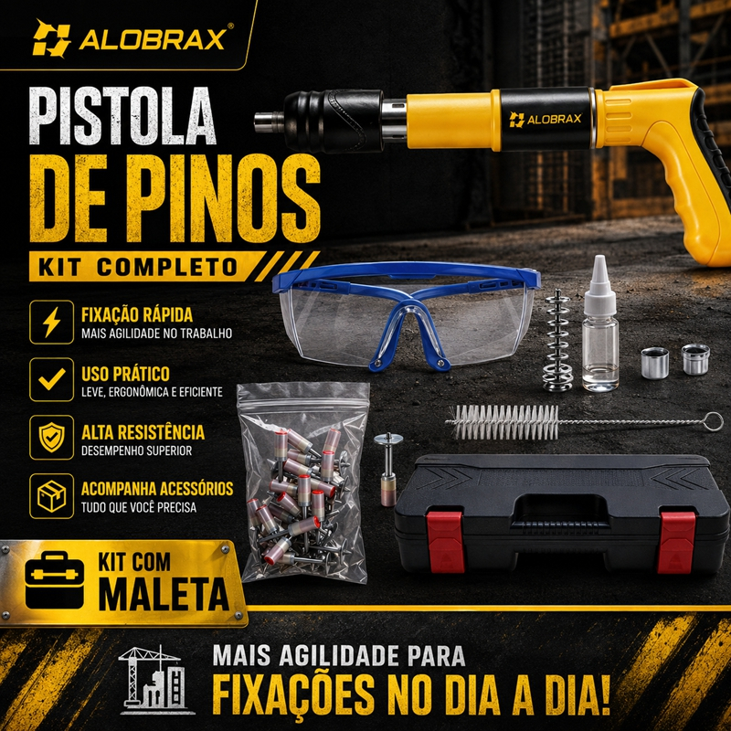 【3 Anos Gar】 Pistola de Pinos Profissional Alobrax Kit Completo com Maleta Fixação Rápida para Madeira e Construção