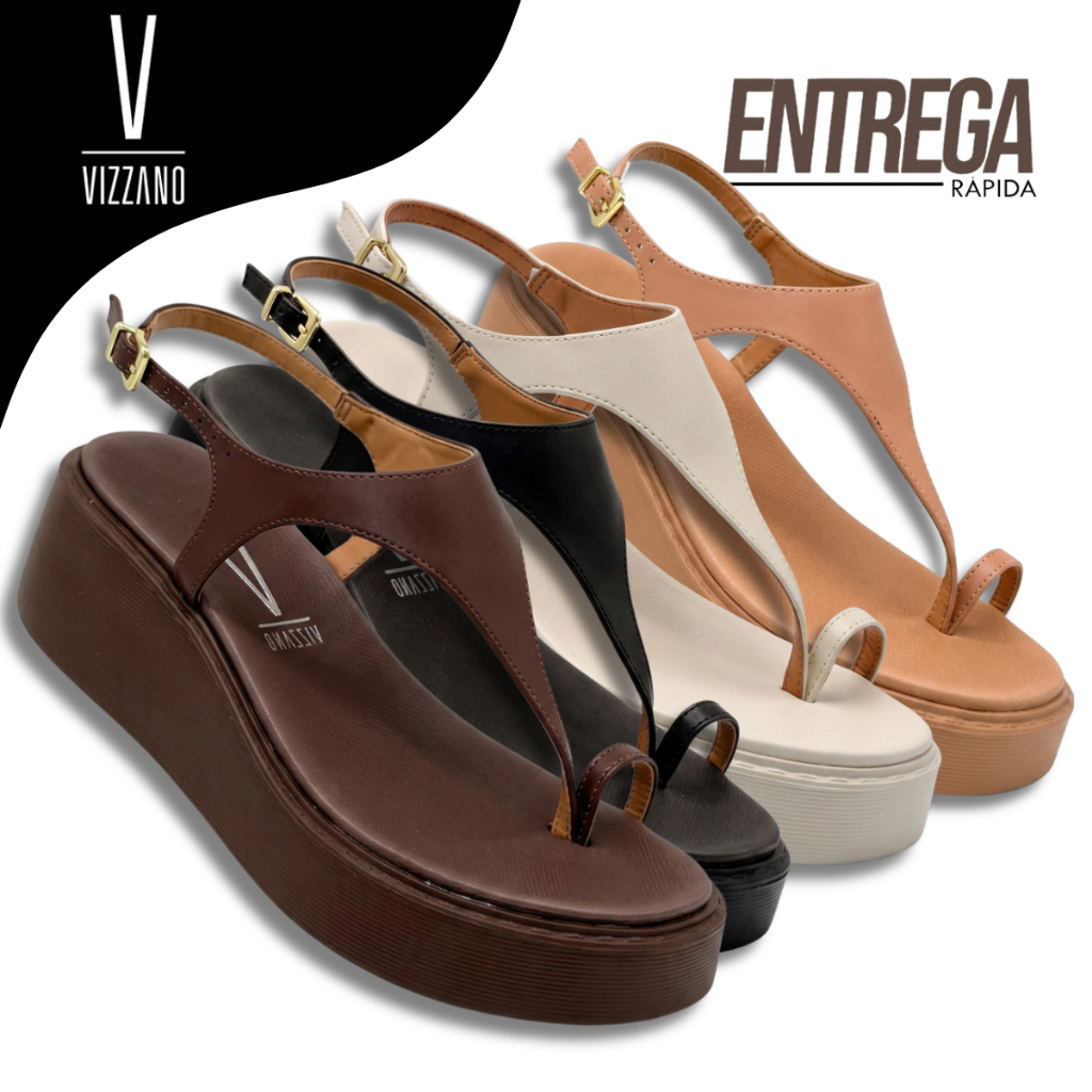 Sandalia Feminina Vizzano De Dedo Plataforma Alta Leve Casual Confortavel Versatil Original