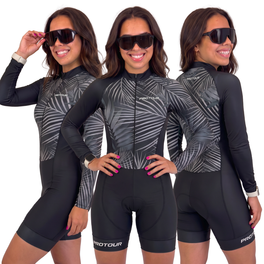 Macaquinho Ciclismo Feminino Profissional Gel Acolchoado UV Proteção MTB Speed Stella Wear Folhas