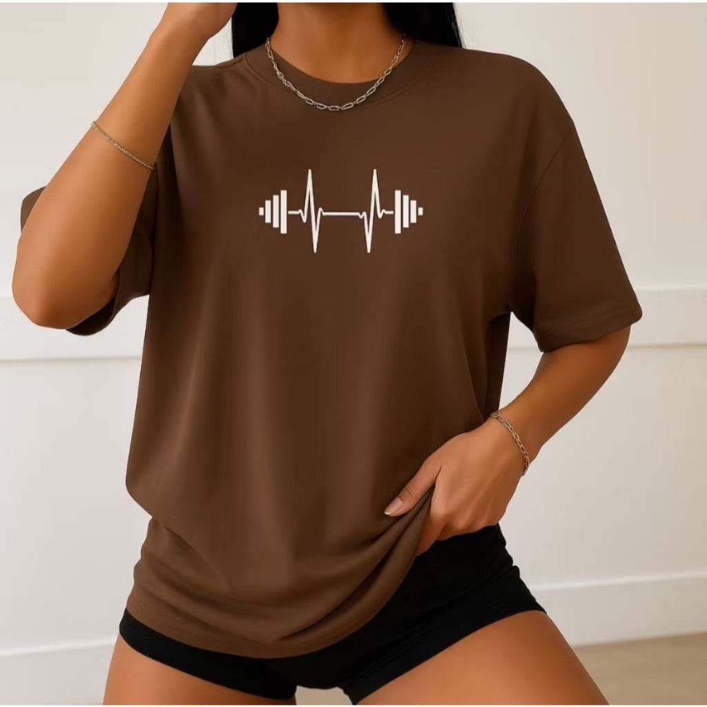 Camiseta Feminina Academia Fitness Musculação Halter Batimento Cardíaco 100% Algodão Casual Confortável