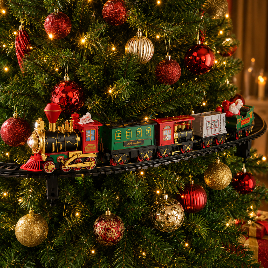 Trem Grande Locomotiva Ferrorama Decoração Árvore Natal Luxo Pista Enfeite Natalino