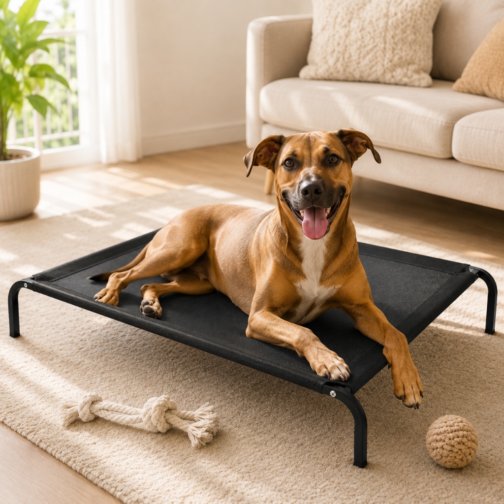 Cama Suspensa Elevada para Cães, Estrutura Resistente Tamanhos 90x60cm e 102x70cm