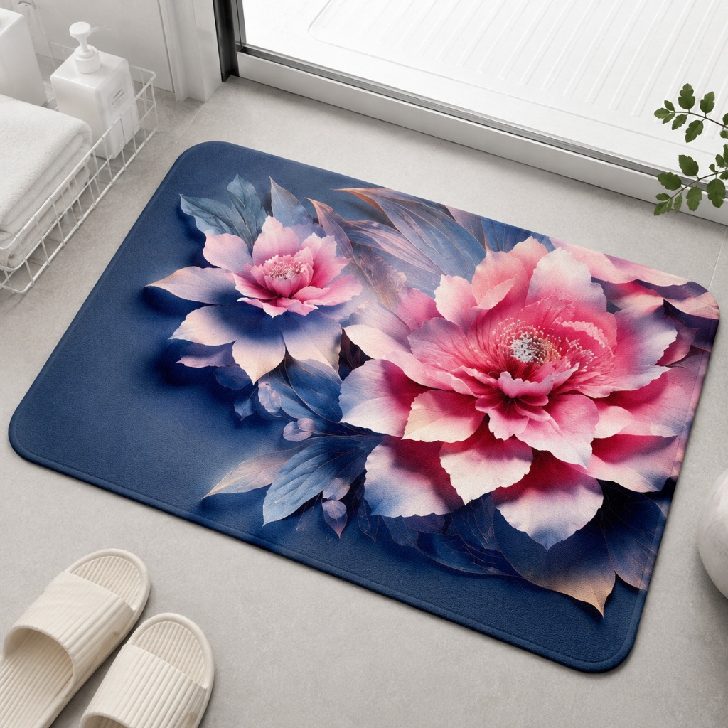 Tapete Floral 5D Antiderrapante Absorvente Decorativo Bonito Para Banheiro Cozinha Quarto