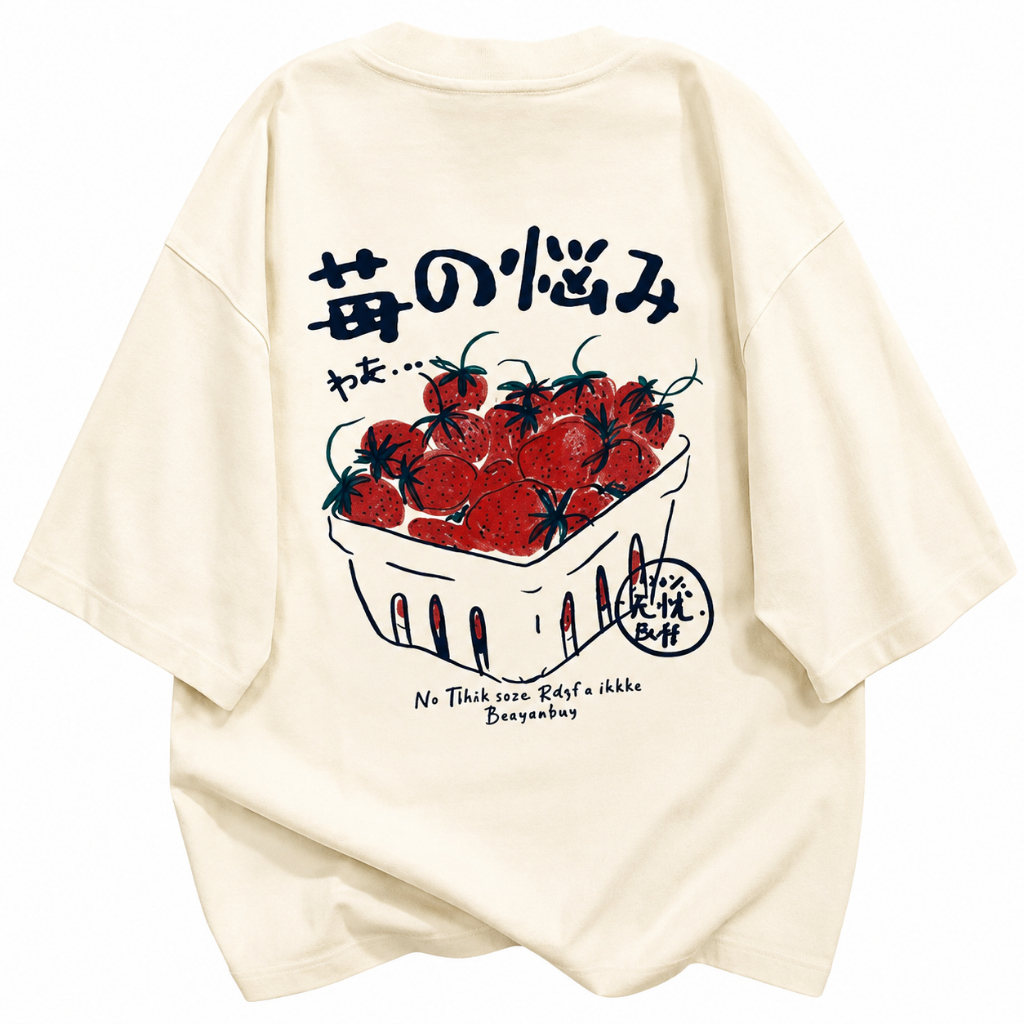 Camisa Feminina Strawberry Farm Blusa Japonesa Estampada F/C T-shirt Algodao Casual Fofa Confortavel