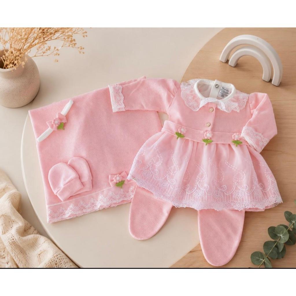 Saída de Maternidade RN Feminina 6 Peças Luxo em Tricô – Kit Completo com Manta e Body para Bebê — imagem 2 de 2