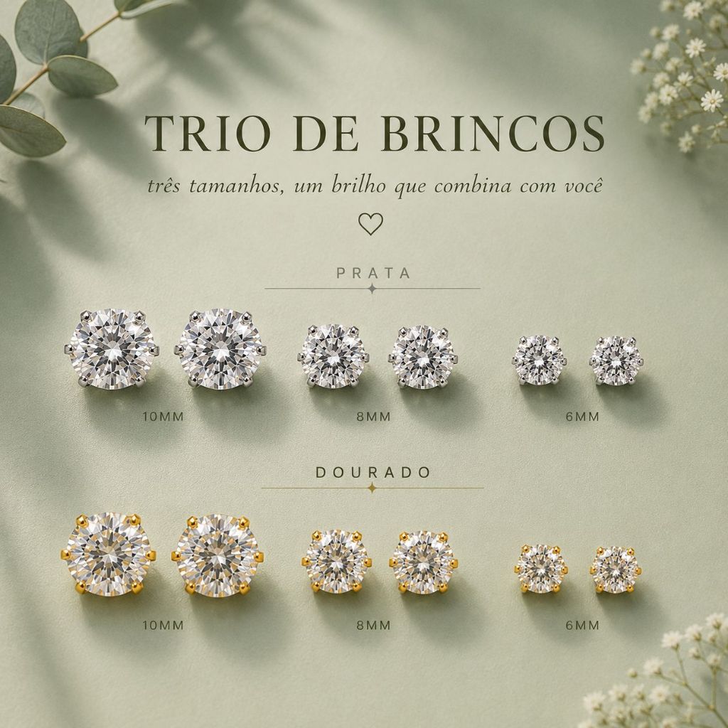 Trio de Brincos Folheados Acessório Versátil e Dourado e Prata para Várias Ocasiões B5206