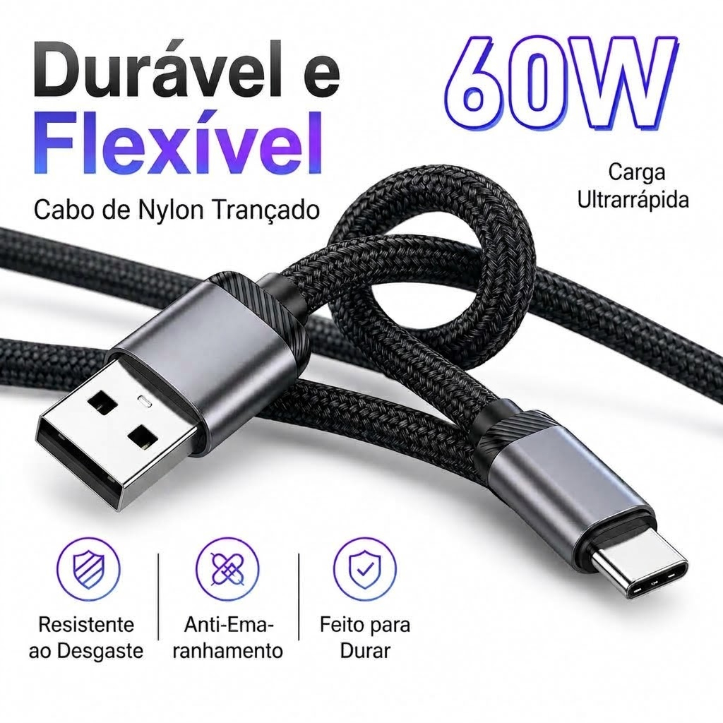 Cabo Carregador Rápido Turbo USB Tipo C Para Android Galaxy iPhone Moto G Carregamento 1 Metro