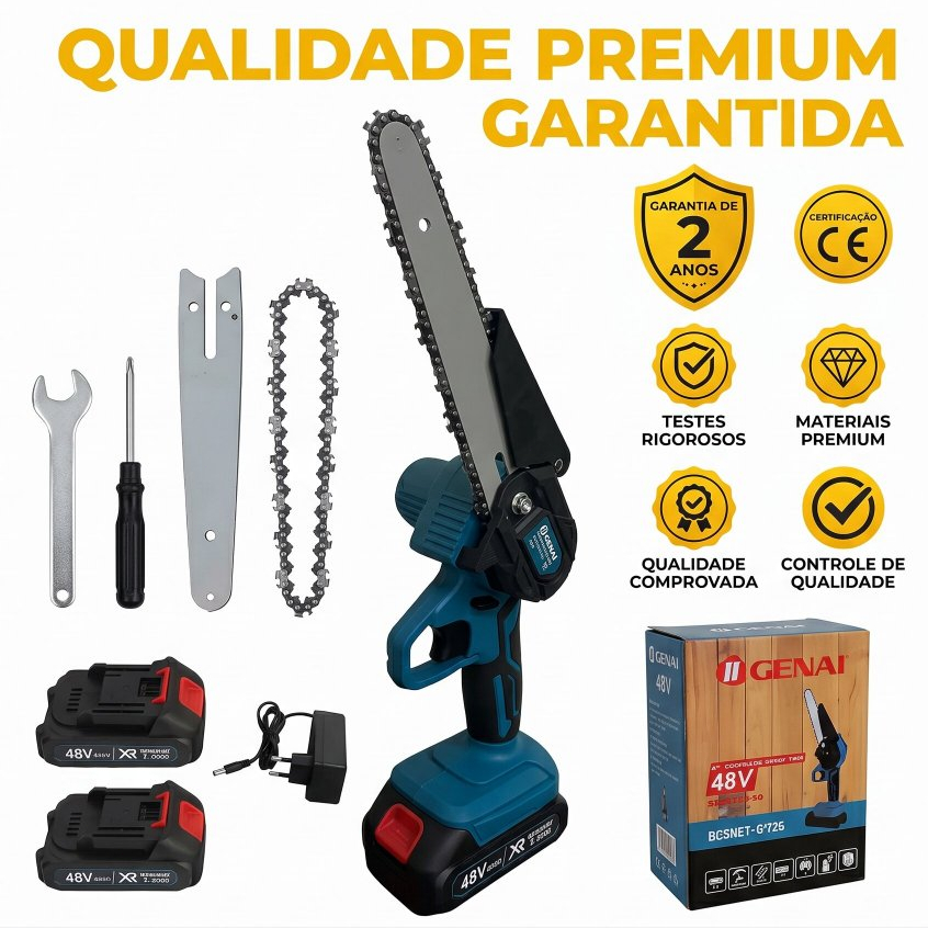 Motosserra Elétrica a Bateria 48V Portátil 6 Polegadas Bivolt com 2 Baterias
