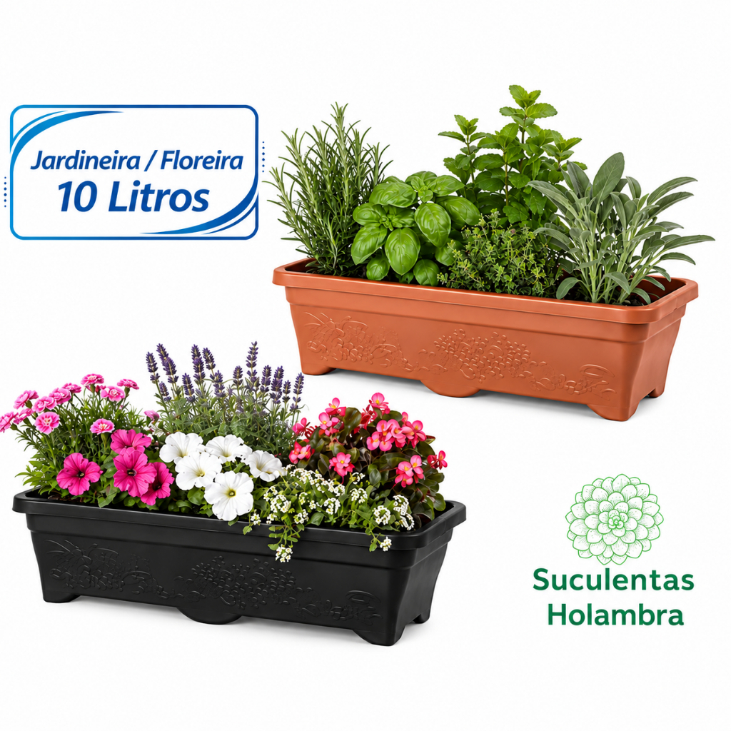 Kit 5 Vasos Jardineira Floreira Grande 10 Litros 47 cm – Cor Preta Terracota