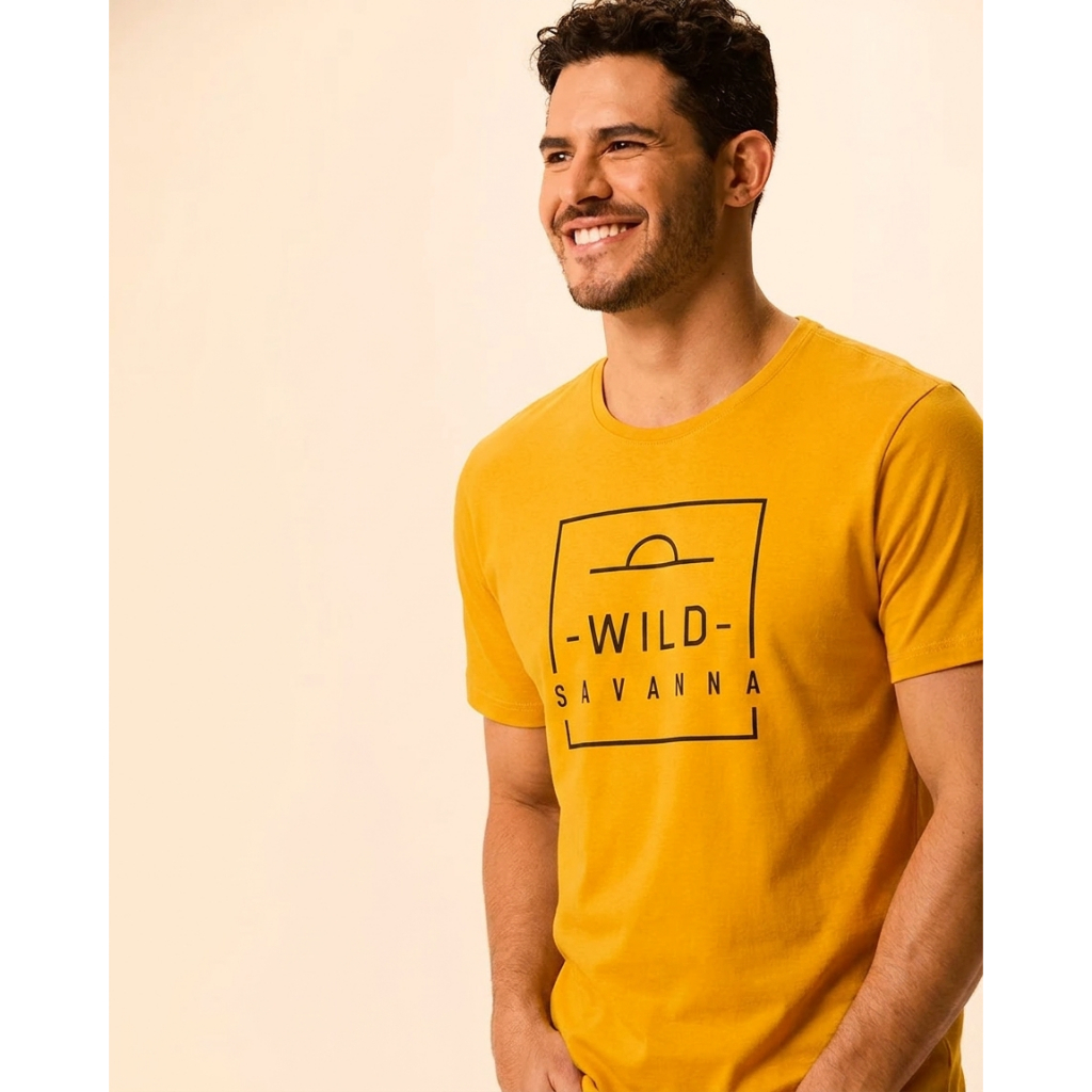 Camiseta Masculina Estampa Lettering Frontal Em Malha Algodão