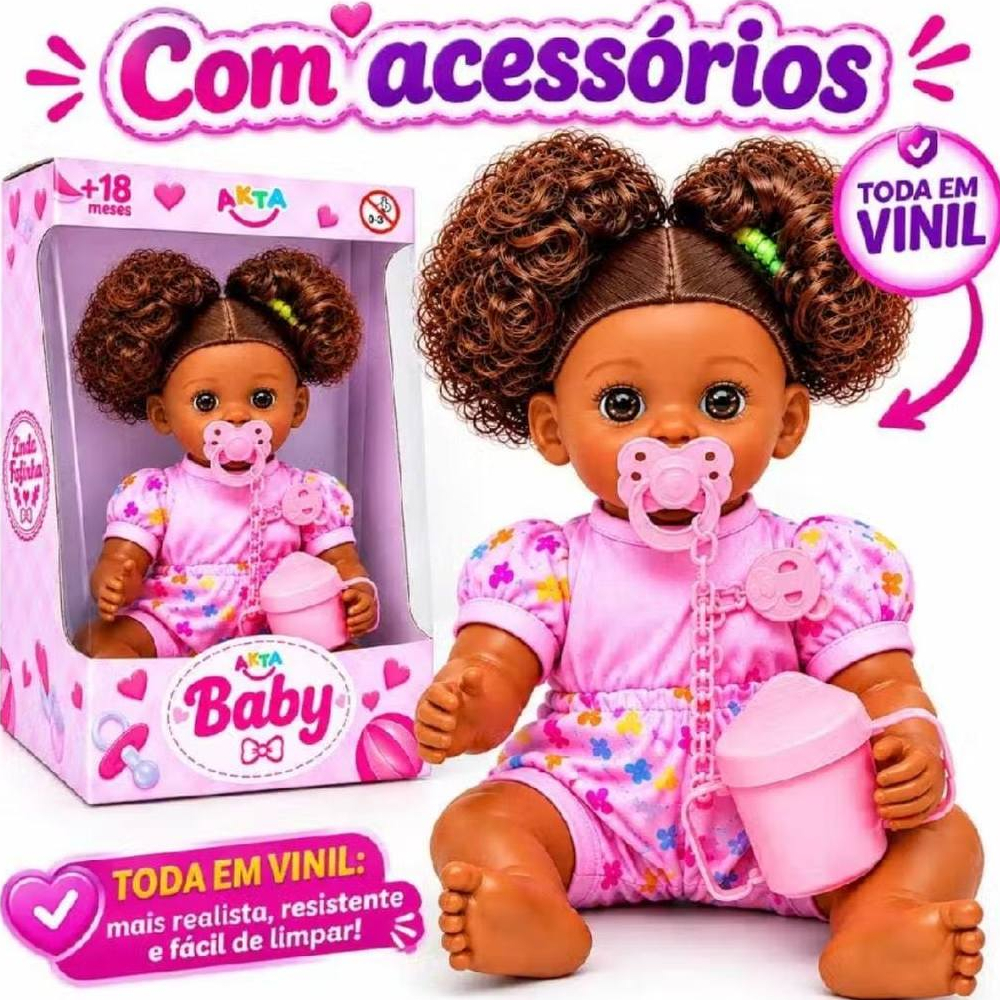 Boneca Bebê Reborn Afro Articulada 32cm Negra Toda Vinil Com Acessórios - Envio Imediato -