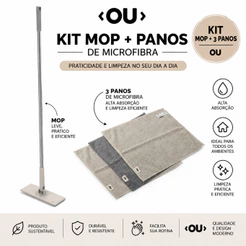Kit Mop Clip e 3 Panos de Microfibra Linha Flow Ou