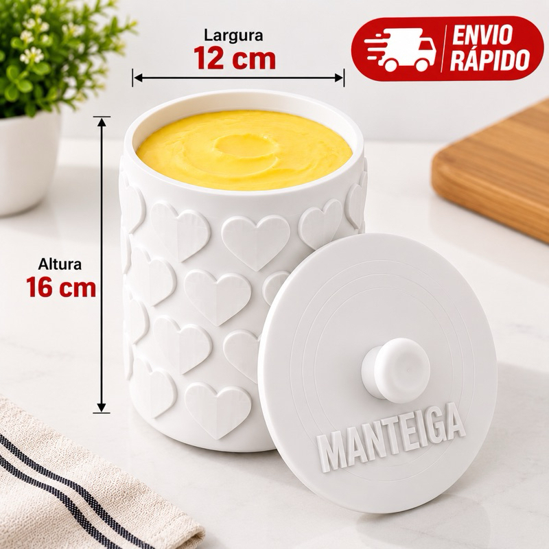 Porta Manteiga 500g com Tampa – Pote Decorativo de Coração para Manteiga Aviação