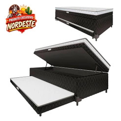 Cama Box Baú com Colchão de Espuma Acoplado e Auxiliar de Espuma Copenhague Solteiro 88cm