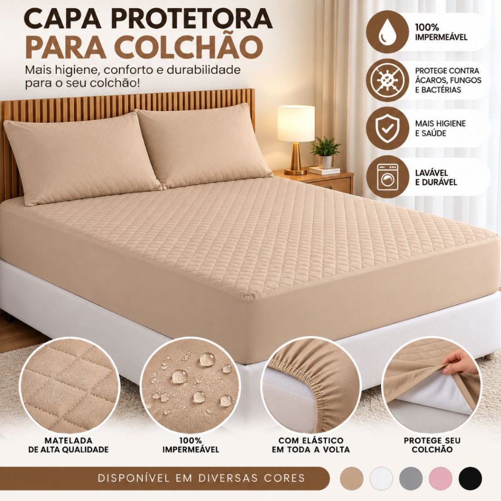 Capa Protetora para Colchão Impermeável Matelada Antiácaro Lavável com Elástico Diversos Tamanhos