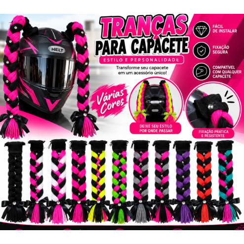 TRANÇA PARA CAPACETE / ENVIO IMEDIATO / ACESSORIO CAPACETE FEMININO / PAR DE TRANCINHA DE CAPACETE