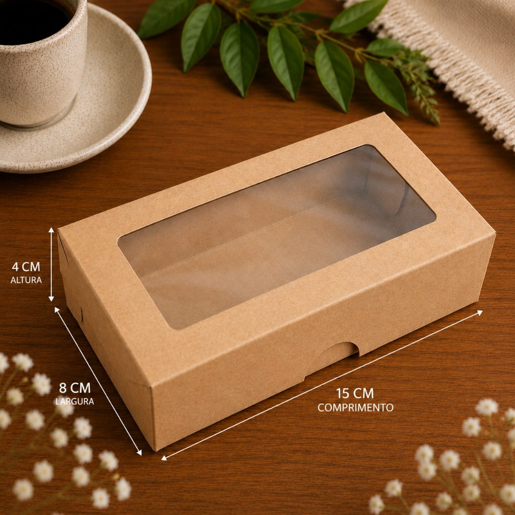 Caixas Kraft com Visor Transparente 15x8x4cm para Doces Brigadeiros Trufas Lembrancinhas, Aniversários e Presentes — imagem 2 de 2