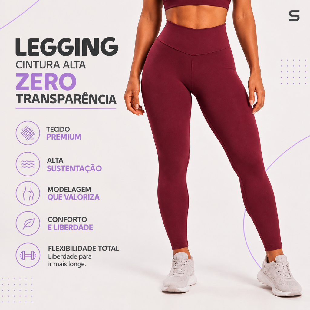 Legging Feminina Cintura Alta Zero Transparência Tecido Premium Fitness Academia Treino Corrida Pilates