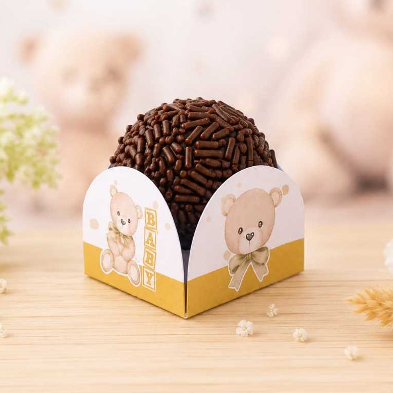 Forminha de doce brigadeiro  CHÁ REVELAÇÃO BEGE - 4 pétalas - Festa de aniversário - Lembrancinha