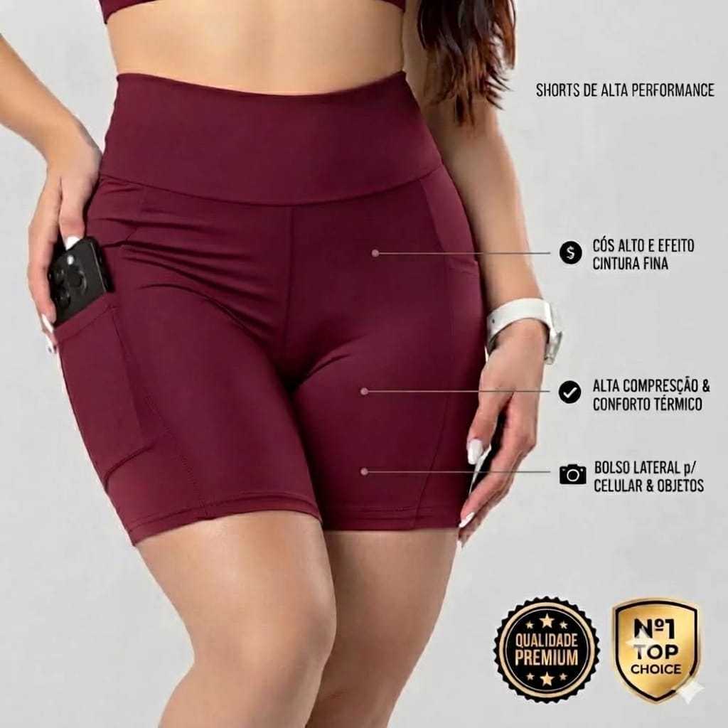 Short  com bolso lateral para corrida caminhada Academia Feminino Fitness para o dia a dia.