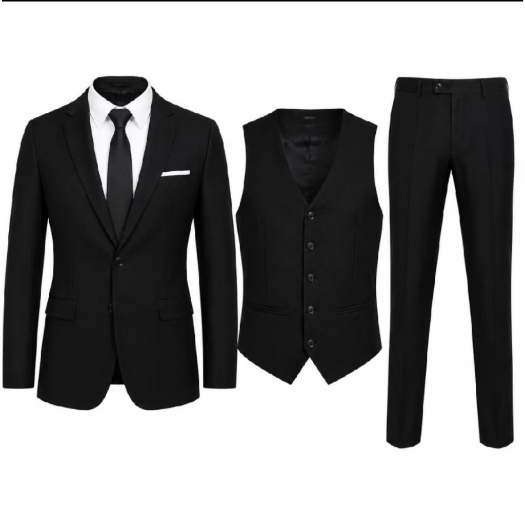 CONJUNTO TERNO PRETO OXFORD CAIMENTO PERFEITO PARA CASMENTO E FORMATURA (PALETÓ + CALÇA + COLETE)