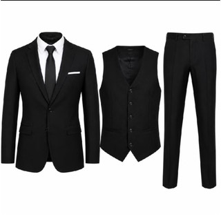 CONJUNTO TERNO PRETO OXFORD CAIMENTO PERFEITO PARA CASMENTO E FORMATURA (PALETÓ + CALÇA + COLETE)