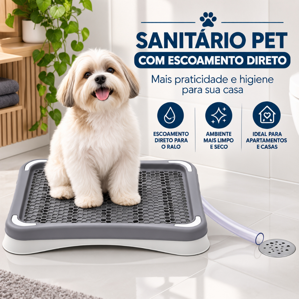 Sanitário Pet com Mangueira para Escoamento Higiênico Com Grade para Ralo