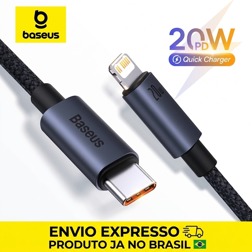 Cabo com conector TIPO C - em uma ponta e lightning (para iPhone) na outra. - Para carregadores com porta Tipo C (USB-C)