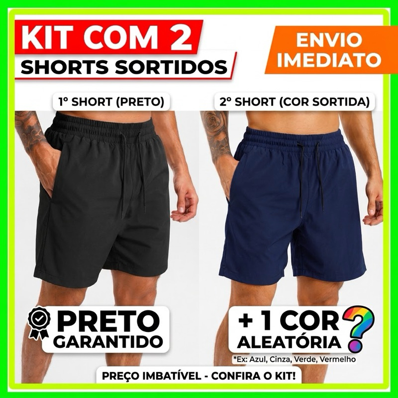 Kit 2 Short Masculino Mauricinho Academia Futebol Bermuda Elastano Praia Tactel Casual Piscina | ENVIO IMEDIATO