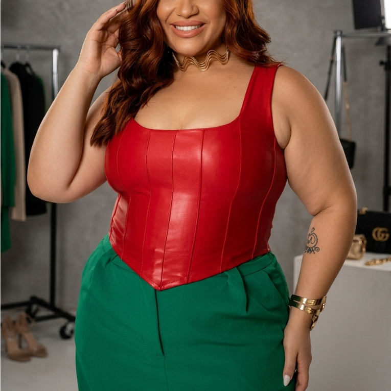 Blusa Cropped Plus Size Feminino Regata em Cirre Top Corselete Corset Corpete Com Bojo