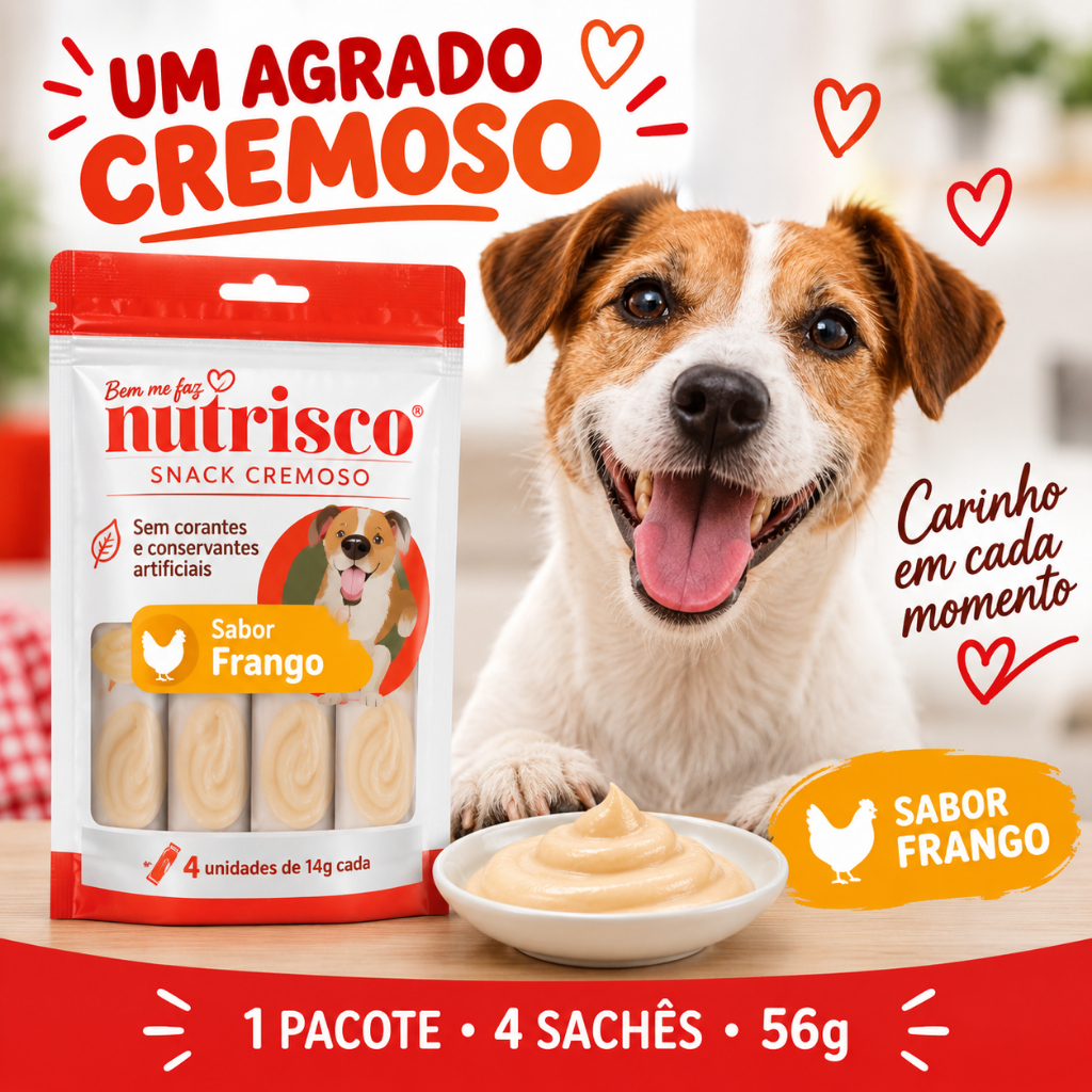Petisco Cremoso Nutrisco para Cães Sabor Frango 56g com 4 Sachês de 14g