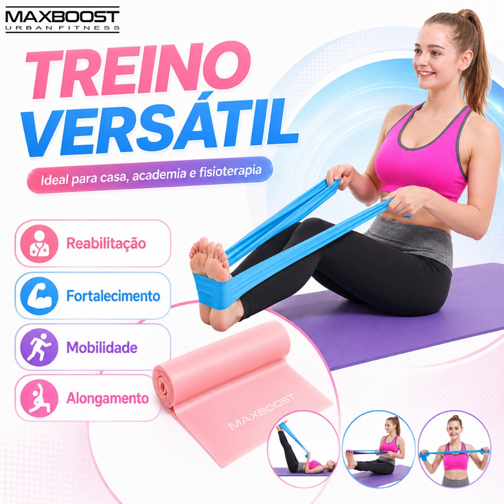 Faixa Elástica Maxboost 1,5m para Fisioterapia Reabilitação Fortalecimento Muscular Treino Funcional Fitness