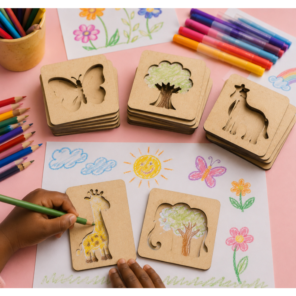 Kit 20x Moldes de Desenho Montessori Stencils Madeira Mdf para Pintura Infantil — imagem 2