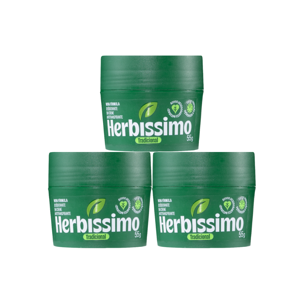 Kit Desodorante Em Creme Antitranspirante Herbíssimo Action 55g (3 unidades)
